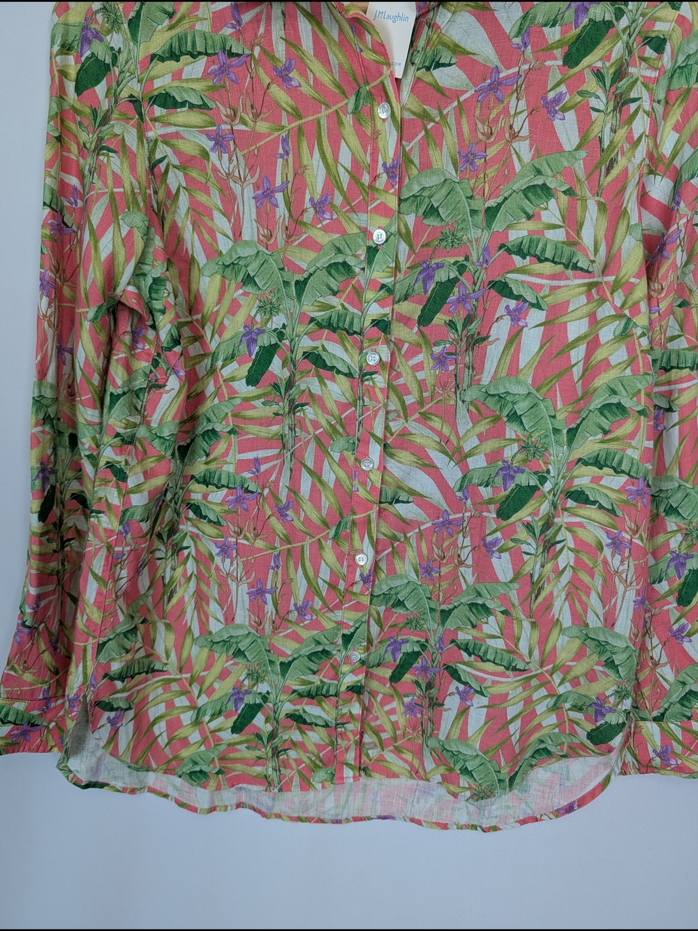 J.McLaughlin Britt Linen Button-Up Blouse Tropical - Picture 5 of 8
